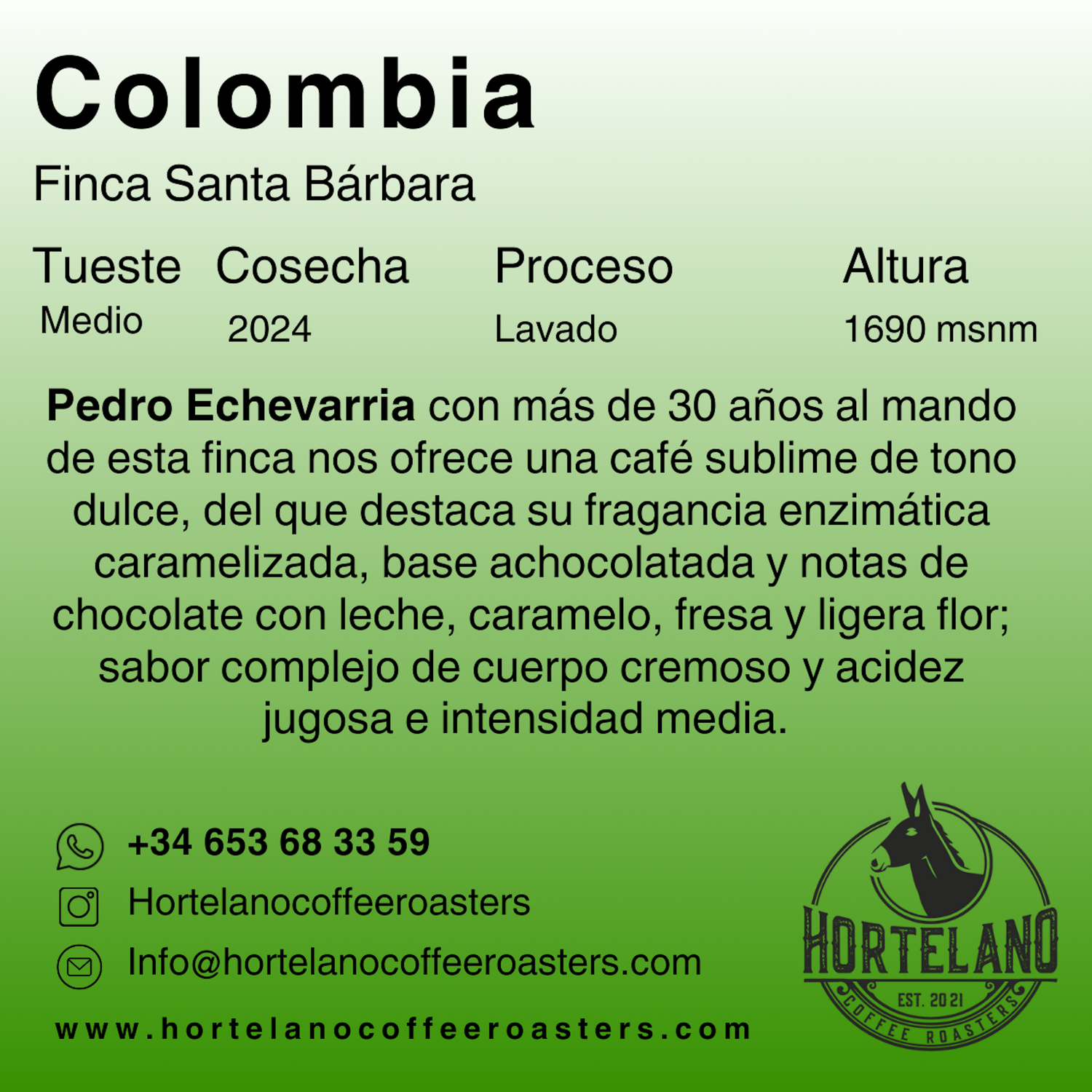 Café de Colombia – Pedro Echevarría, Finca Santa Bárbara | Hortelano