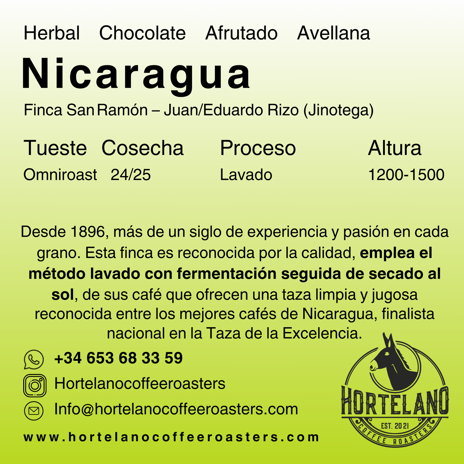 Nicaragua San Ramón – Café de Especialidad de Jinotega | Hortelano Coffee